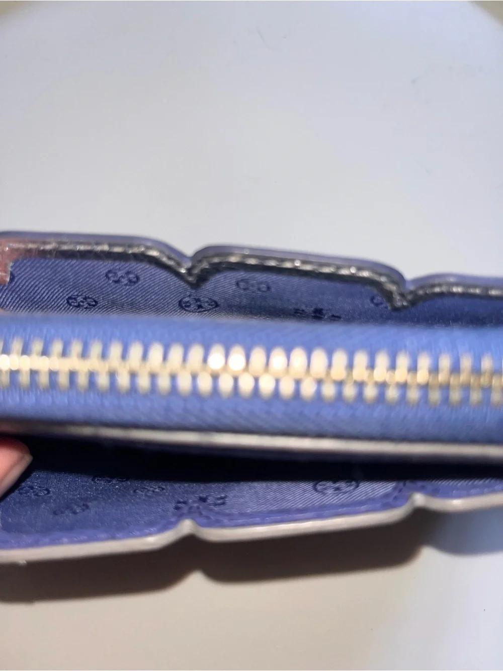 Tory Burch Silver and Navy Zip Around Wallet